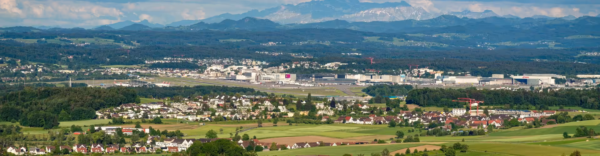 The town of Kloten and Zurich Airport seen from Regensberg, Switzerland.