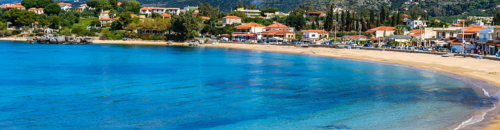 Stoupa, a seaside village of West Mani with sandy beaches on two bays, Greece.
