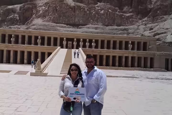 Travelers at Hatshepsut Temple in Luxor, a highlight stop on 4 nights 5 days Nile cruise from Luxor itinerary