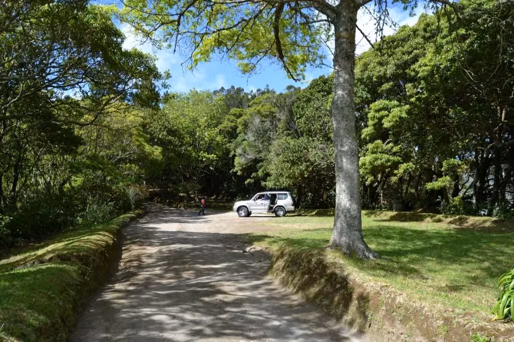 4x4 jeep parked on a forest track near Sete Cidades, showcasing lush Azores greenery on a half-day off-road tour