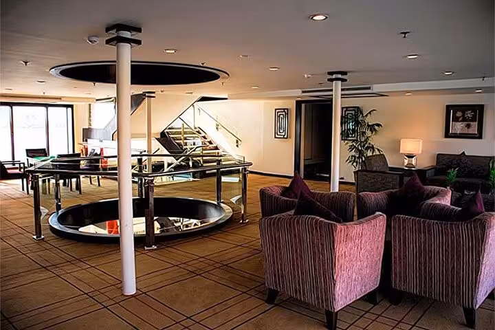 Elegant lounge on 5-star deluxe Nile cruise ship for private 5-day Luxor to Aswan tour, Egypt