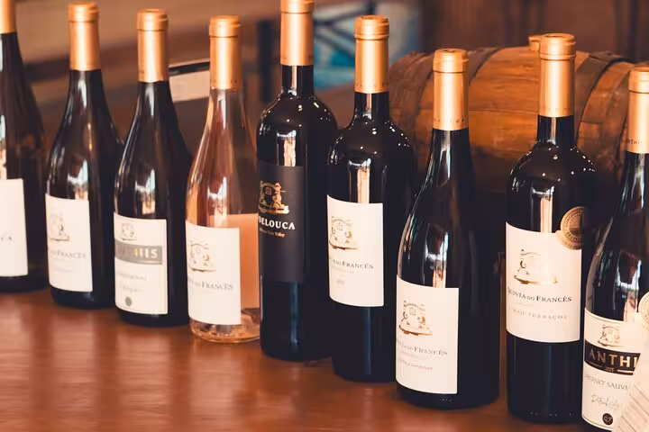 Selection of premium Portuguese wine bottles displayed at a boutique winery on an Albufeira Silves wine tour