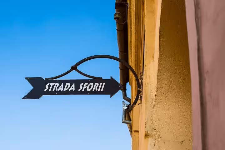Strada Sforii street sign in medieval Brasov Romania a highlight of the self-paced walking tour game