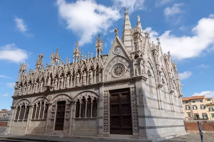 Gothic Santa Maria della Spina church in Pisa featured on a self-guided mystery puzzle walking tour