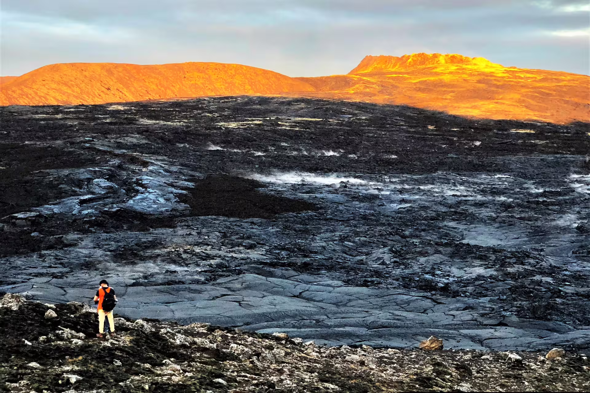 Fagradalsfjall volcano eruption site and northern lights