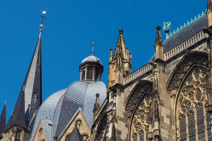 Aachen Cathedral spires and Gothic details, key stop on an Aachen scavenger hunt and highlights self-guided tour