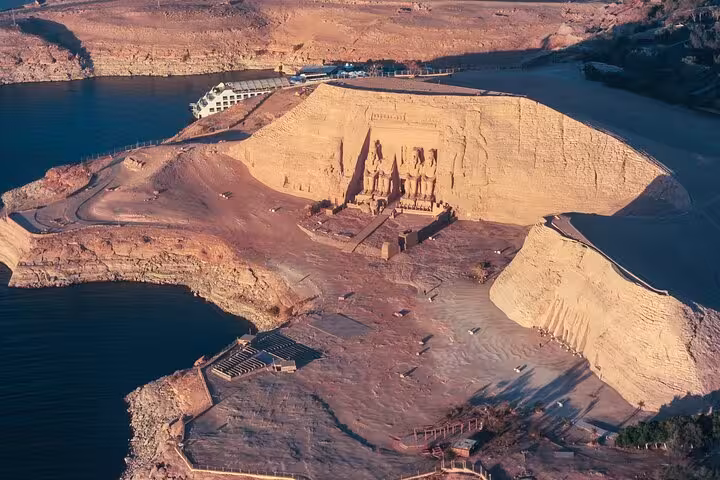 Aerial view of Abu Simbel Temples by Lake Nasser, VIP day trip with flight from Aswan and guided visit