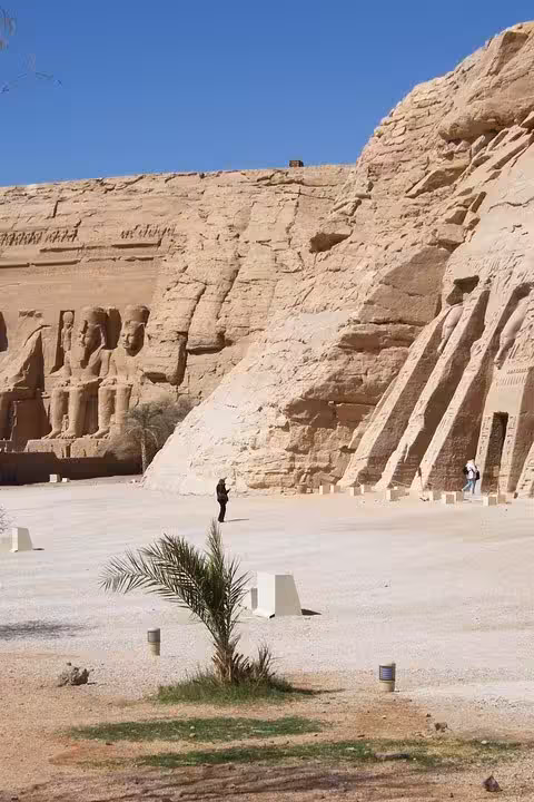 Entrance and steps to Abu Simbel temples near Aswan, visited on a private Luxor to Aswan day trip