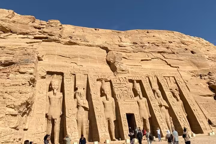 Wide view of Abu Simbel temples in Nubia, Egypt, on a private Abu Simbel day trip from Aswan hotel pickup