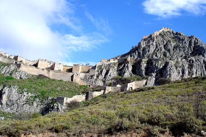 Acrocorinth fortress on rocky hill near Corinth, a key stop on an Athens to Corinth private Apostle Paul trip