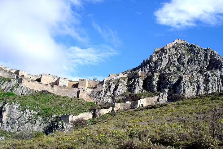 Ancient Acrocorinth fortress ruins above Corinth on a private day tour with Corinth Canal stop and wine tasting