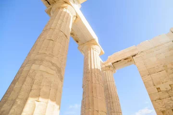Close-up of Acropolis marble columns in Athens on skip-the-line day tour with Acropolis Museum and lunch