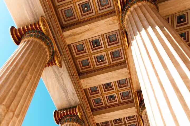 Close-up of Acropolis temple columns and ornate ceiling detail on an Athens small group tour with entry tickets
