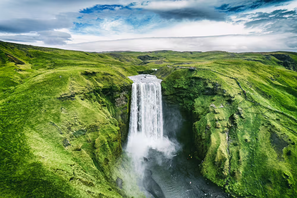 Aerial view of Skogafoss