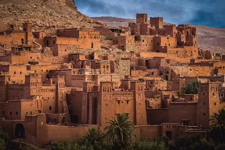 Ait Benhaddou kasbah in the Atlas Mountains, UNESCO clay fortress stop on Timeless Morocco itinerary