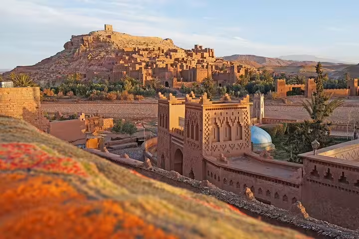 Sunset view of Ait Benhaddou kasbah near Marrakech, a highlight on a full-day local sightseeing tour