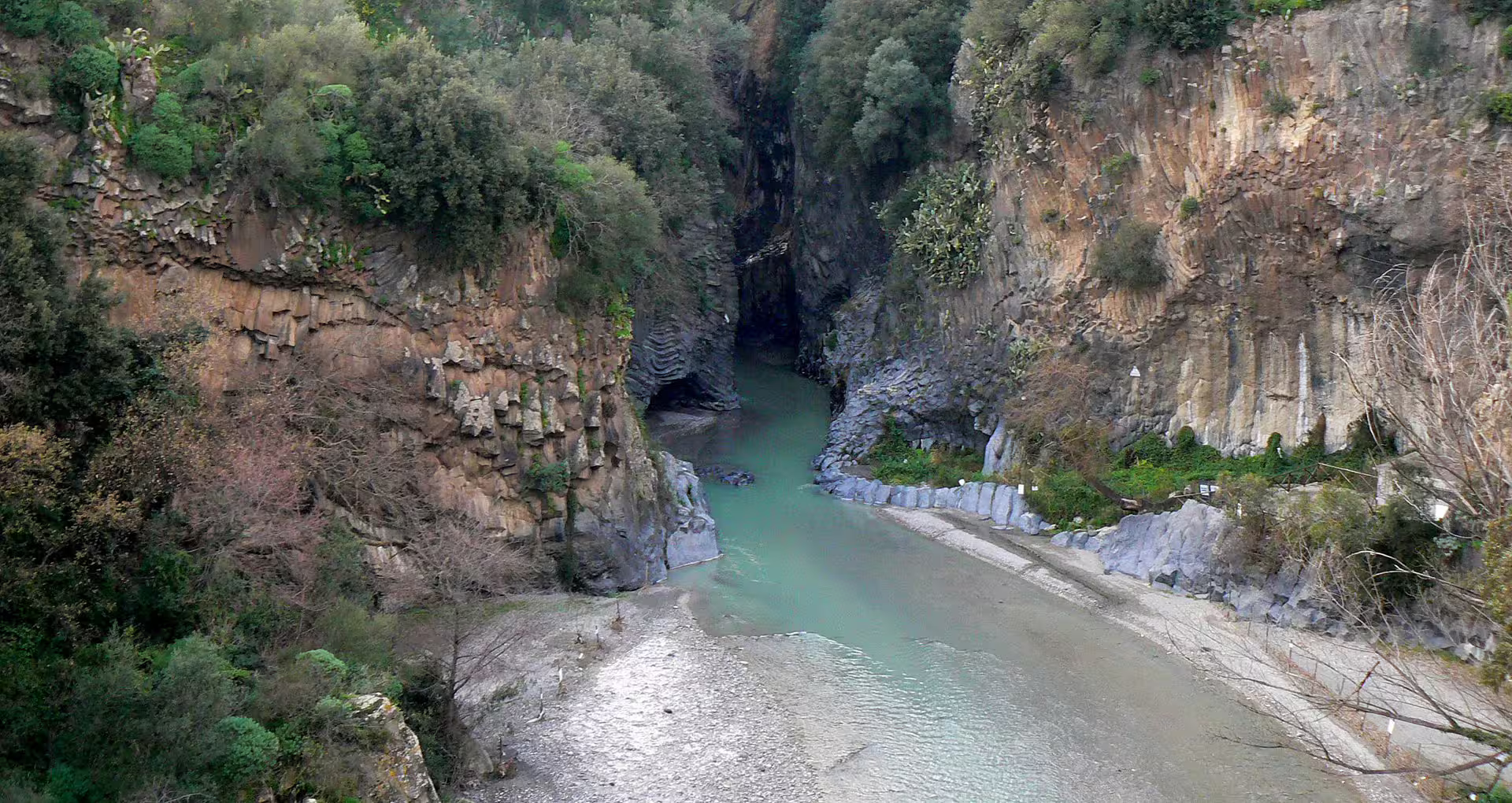 Alcantara Gorge basalt canyon and river near Mount Etna, scenic stop on full-day south side tour from Palermo