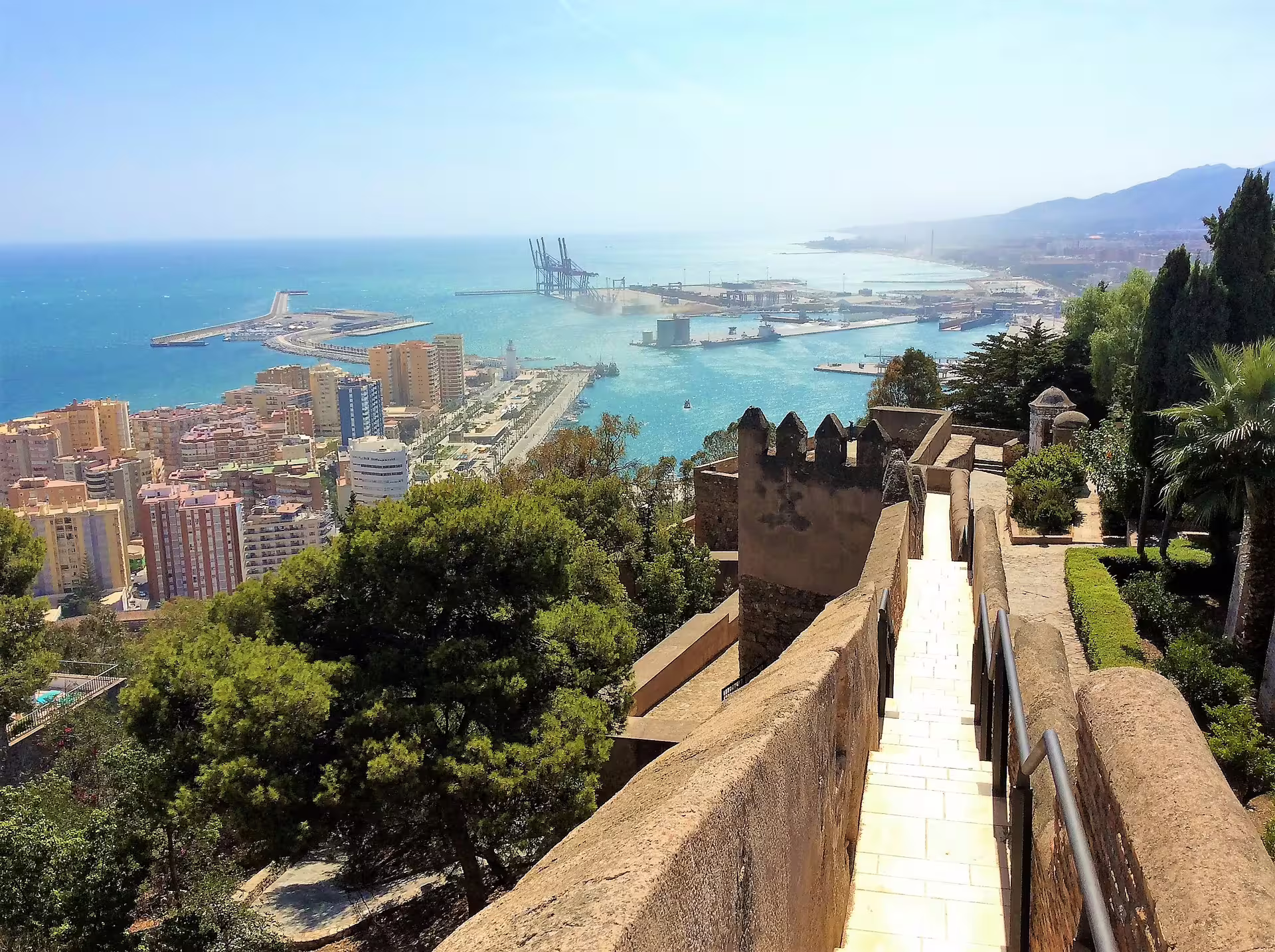 Alcazaba viewpoint over Malaga Port and Mediterranean coast on a private full-day tour with hotel pick-up