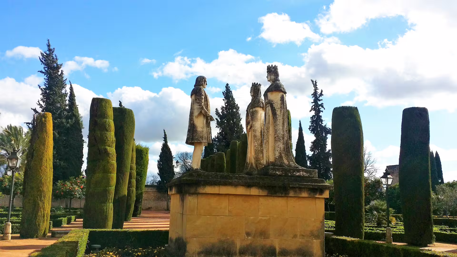 Statues in the Alcazar de los Reyes Cristianos gardens, Cordoba, on a private day trip from Costa del Sol
