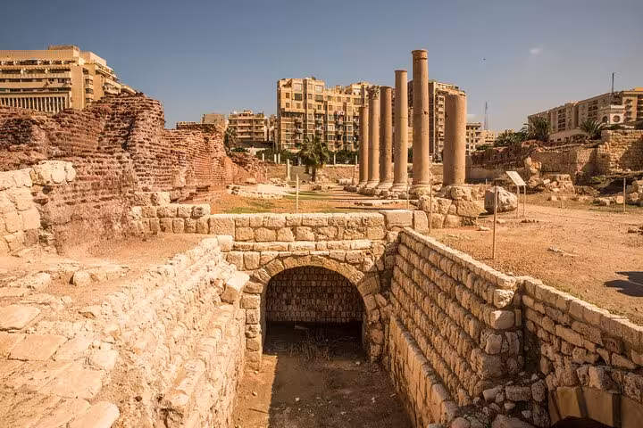 Ancient Roman ruins and columns in Alexandria on a 3-day private Giza Cairo and Alexandria sightseeing tour