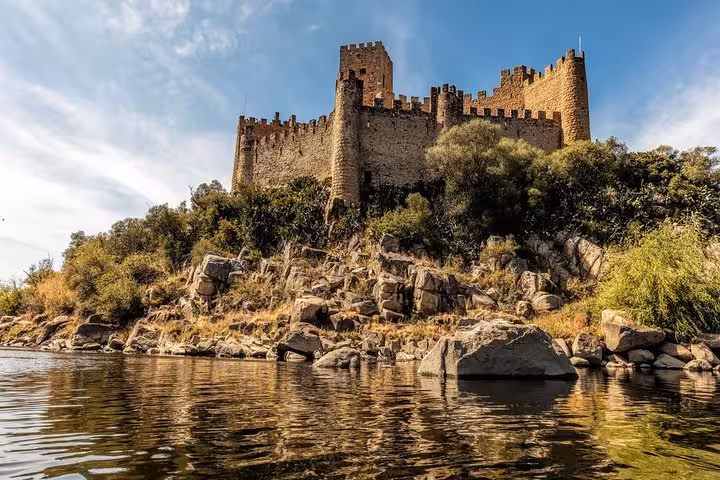 Almourol Castle on the Tagus River stop during Lisbon to Porto tour transfer, medieval fortress views