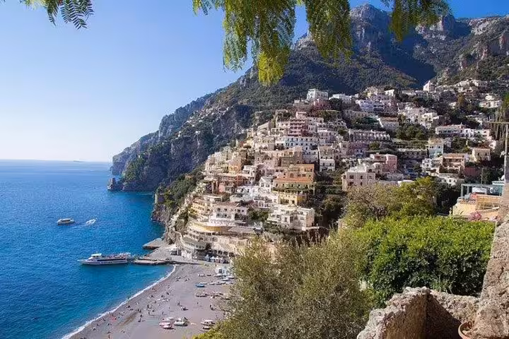 Colorful cliffside houses and beach in Positano on the Amalfi Coast, a highlight of the Amalfi Town top sights private tour
