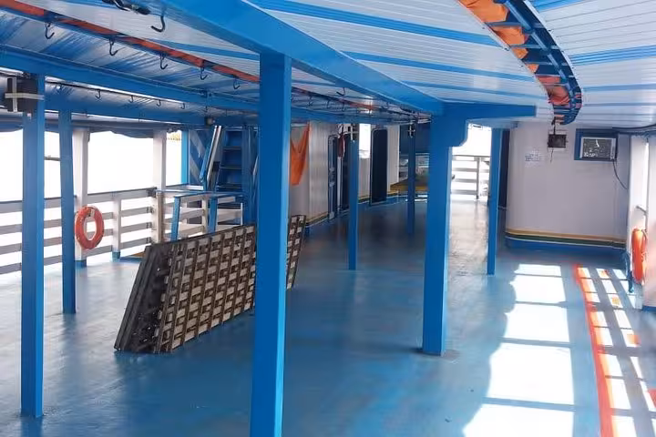Covered upper deck seating area on Amazon River ferry, ideal for Manaus to Tabatinga 6-day upstream cruise