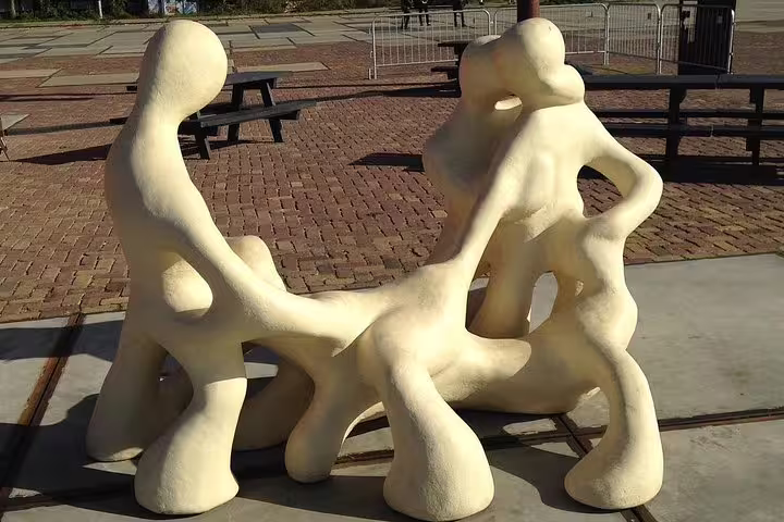 Abstract outdoor sculpture at NDSM Wharf, a stop on a private guided Amsterdam Noord bike tour