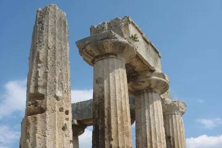 Close-up of ancient Corinth columns on a private Athens tour with Sanctuary of Hera, Epidaurus and Isthmus Canal