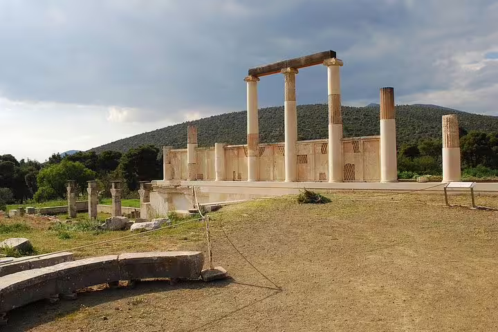 Ancient Corinth ruins with standing columns, key site on a private Athens to Corinth Epidaurus Nafplio tour