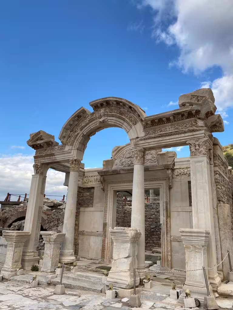 Ornate Roman arch and columns in Ancient Ephesus on an all-inclusive private Ephesus and St. John Basilica tour with lunch