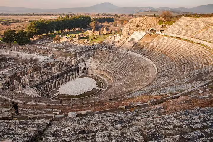 Scenic view of the ancient theater in Ephesus, a highlight of the private tour from Kusadasi Port for cruisers.