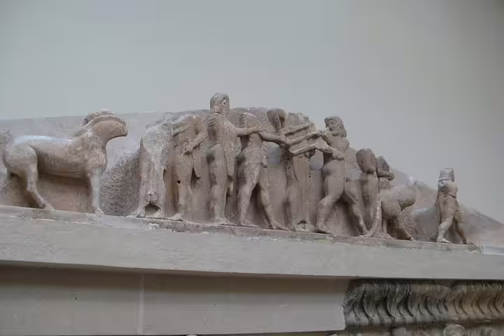Ancient Greek marble frieze at Delphi Archaeological Museum on Delphi and Thermopylae full day tour