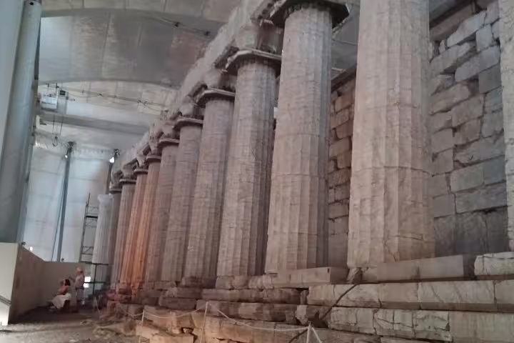 Restored colonnade inside the Temple of Epicurean Apollo, a highlight of the Ancient Olympia private tour
