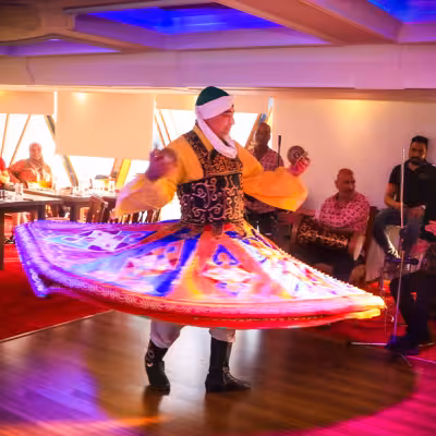 Whirling dervish tanoura show onboard Andrea Memphis Nile cruise in Cairo, evening entertainment included