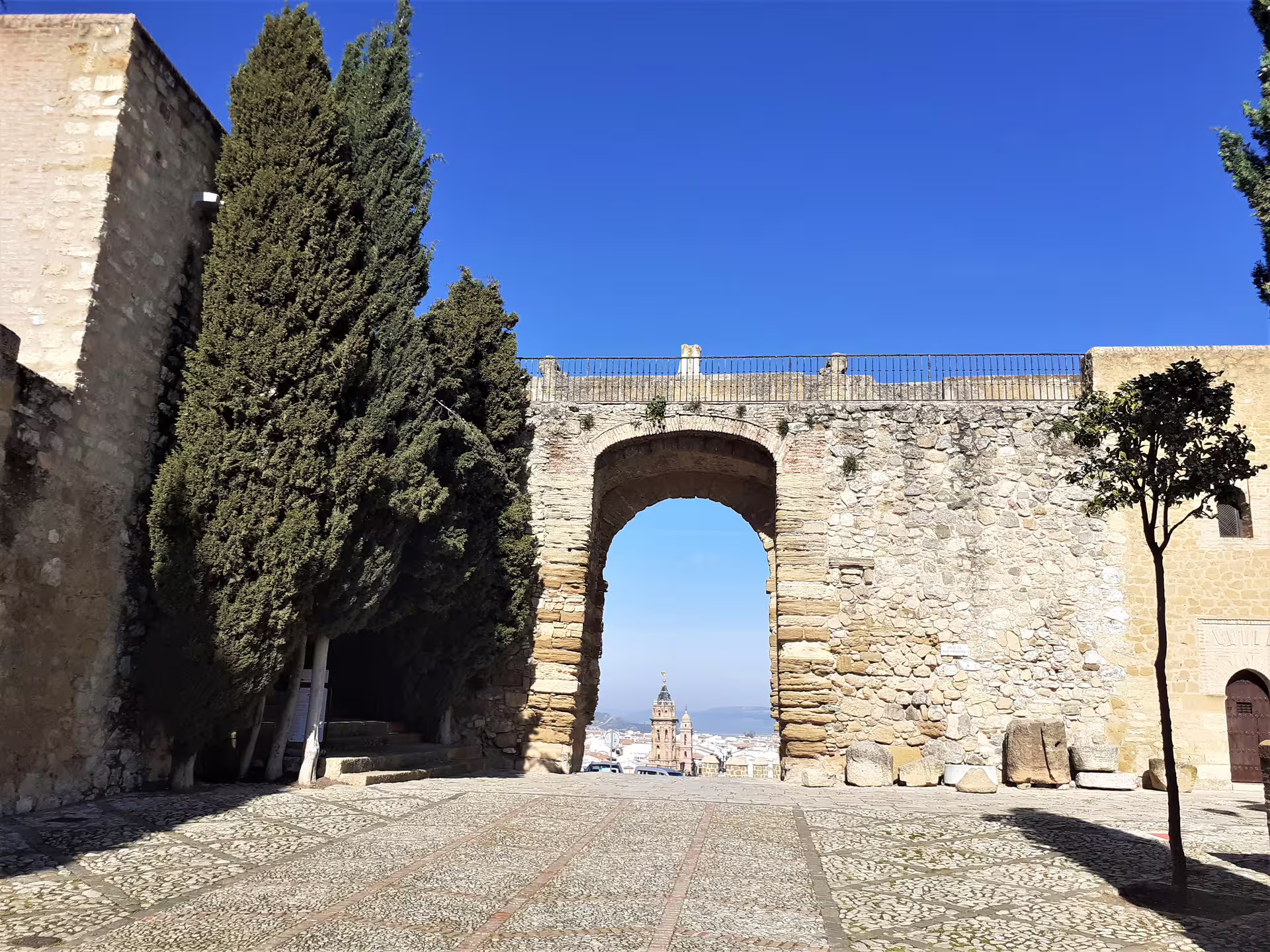 Stone arch at Alcazaba of Antequera viewpoint on a private tour from Costa del Sol, Andalusia, Spain