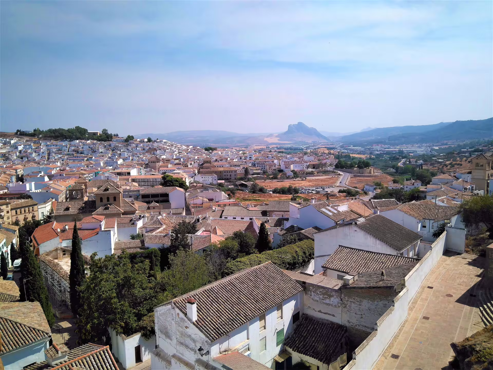 Panoramic view of Antequera old town and rooftops on a private day trip from Costa del Sol, Andalusia