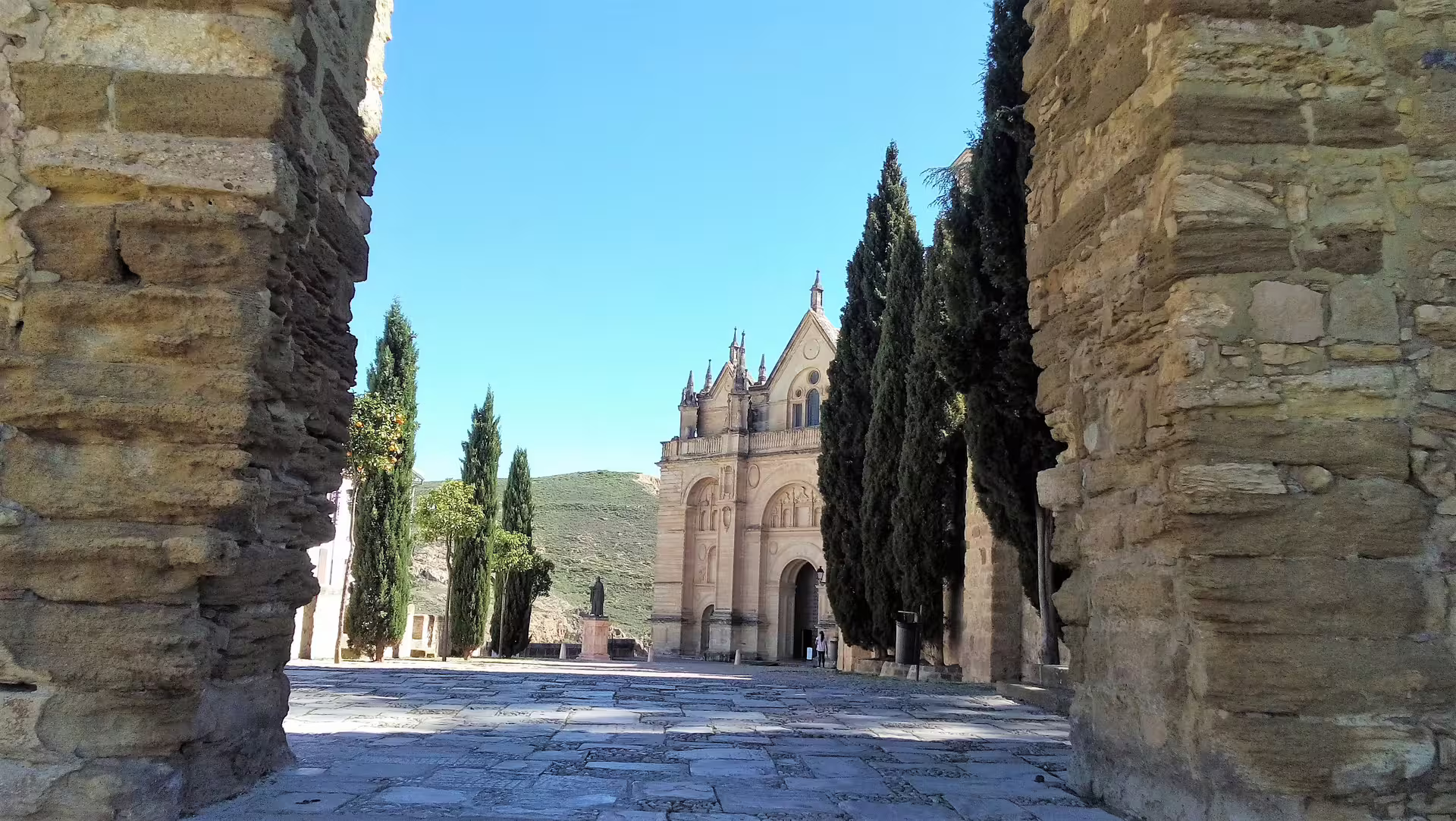 Stone walkway to Santa Maria Collegiate Church in Antequera, seen on a Costa del Sol private day trip