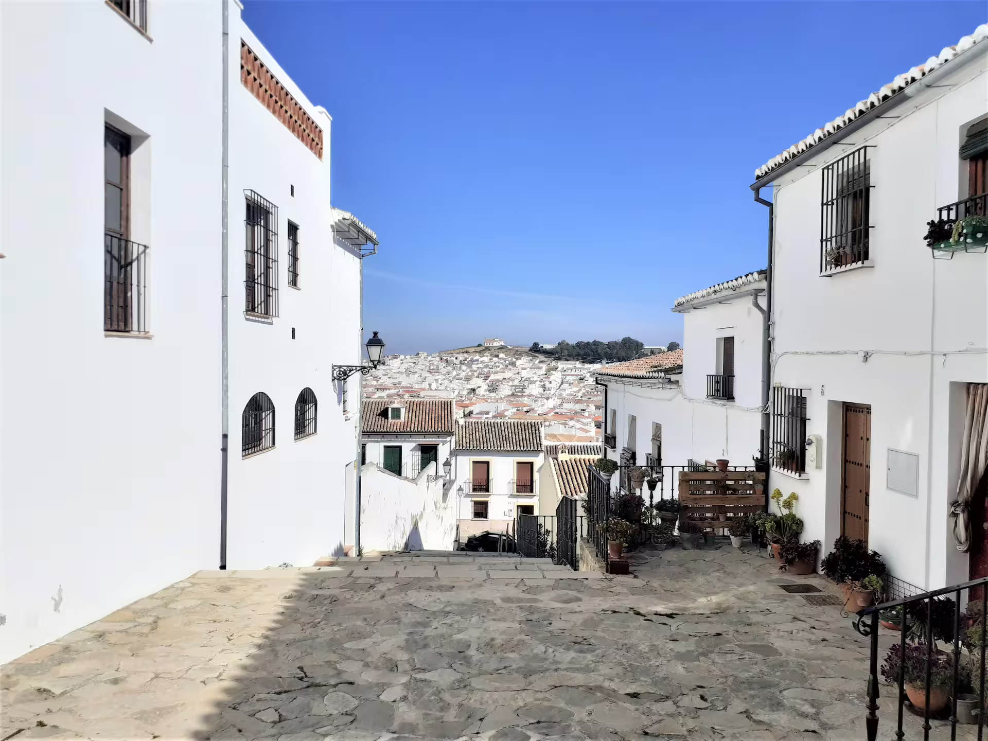 Whitewashed Antequera old town street view on private tour from Costa del Sol, Andalusia Spain