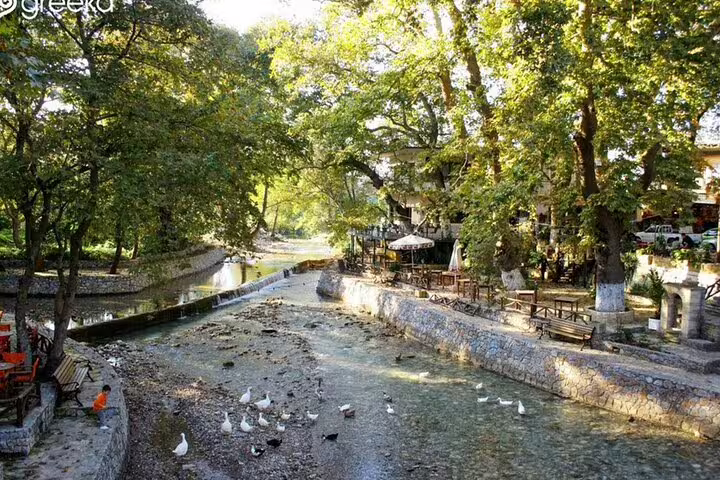 Shaded riverside in Apokoronas village near Chania, a scenic stop on the 7 villages tour in Crete