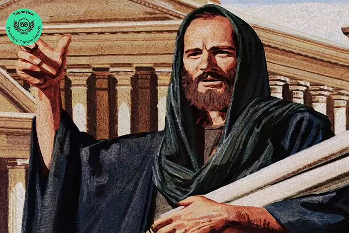 Illustration of Apostle Paul preaching at the Areopagus in Athens, highlight of a private biblical footsteps half-day tour