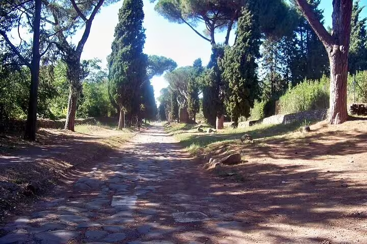 Sunlit stretch of the ancient Appian Way near Rome included in a two days private chauffeured sightseeing tour of the city