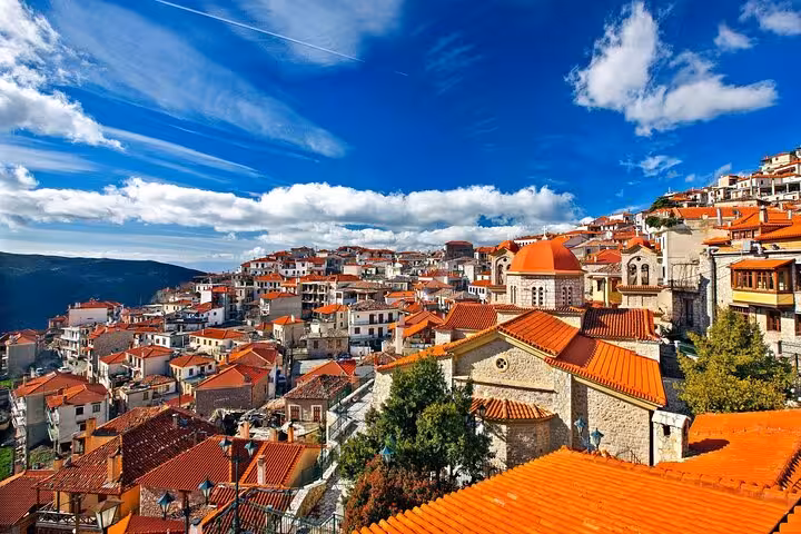 Arachova village red-tiled rooftops near Delphi, scenic stop on 2-day Delphi and Meteora private tour