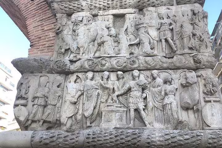 Roman relief carvings on the Arch of Galerius in Thessaloniki, highlight of a private historic walking tour