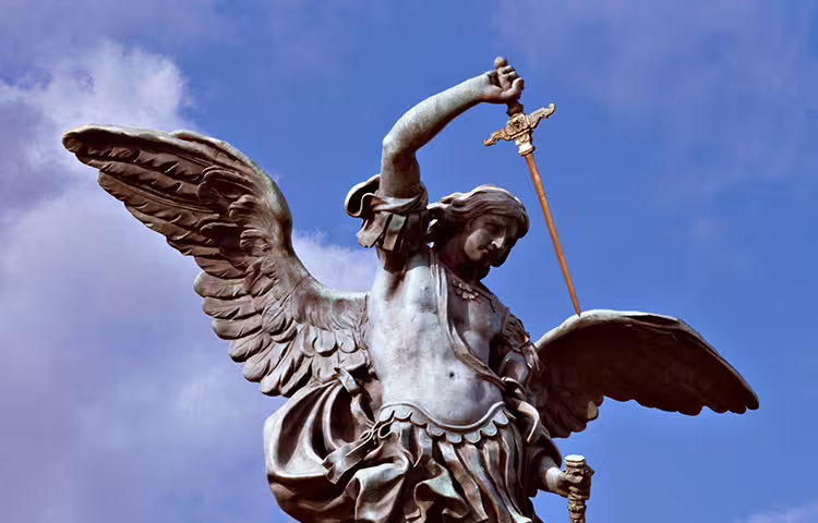 Close-up of Archangel Michael statue at Castel Sant’Angelo, a key stop on the Rome Angels and Demons semi-private walking tour