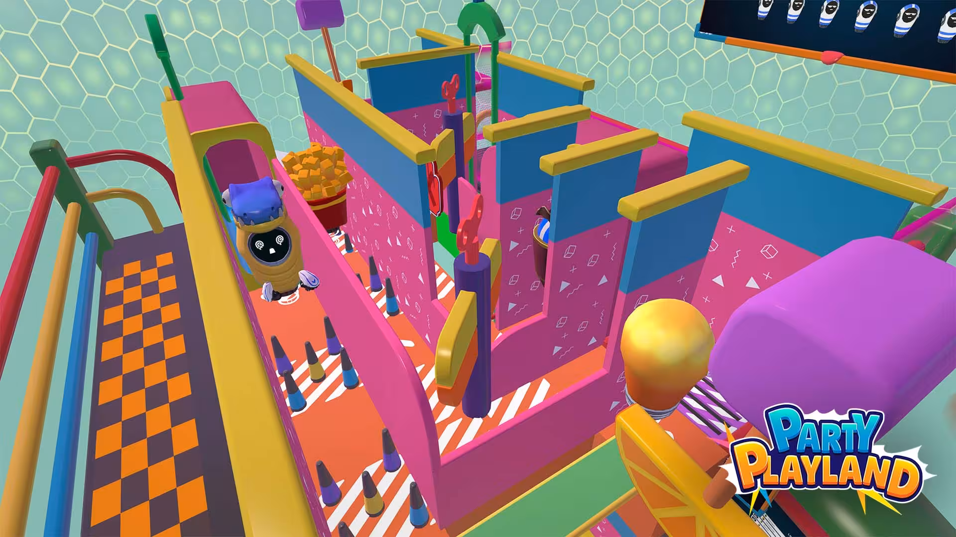 Arena 25 obstacle course arena with colorful maze, traps, and fast-paced multiplayer party gameplay