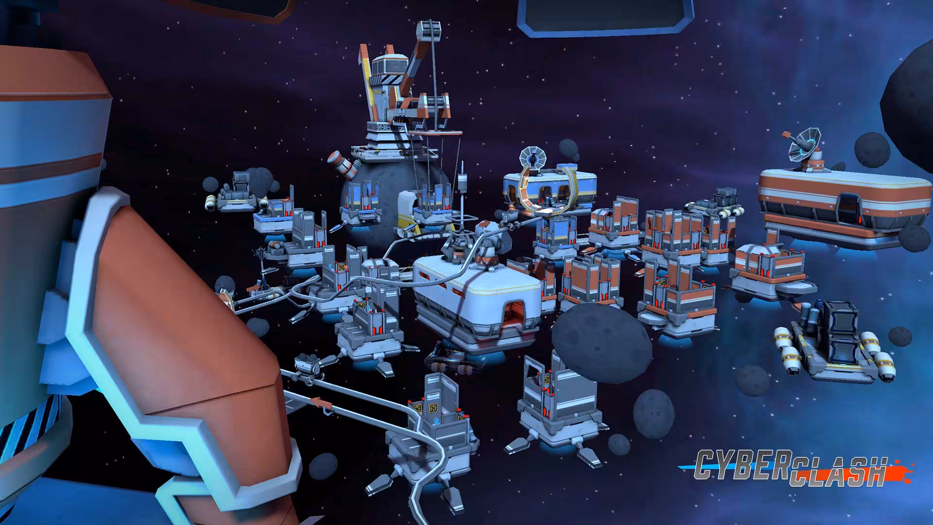 Arena 25 sci-fi VR arena map in space with modular platforms and stations, Cyber Clash environment for team battles
