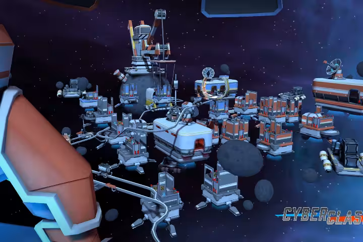 Arena 40 sci-fi space station map with floating platforms and asteroid backdrop for immersive VR action
