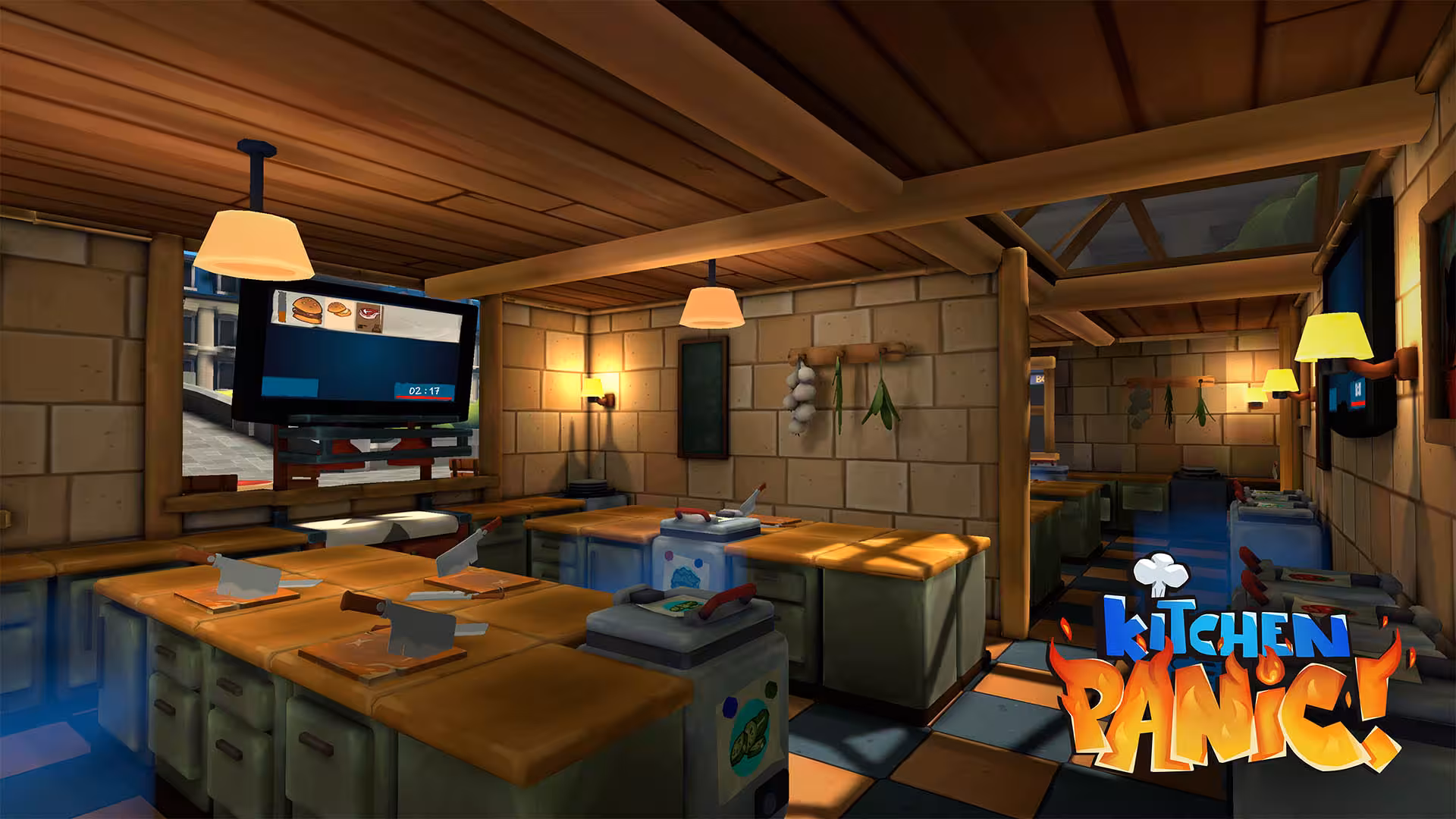 Arena 40 interactive VR experience showing Kitchen Panic restaurant kitchen set for fast-paced team play