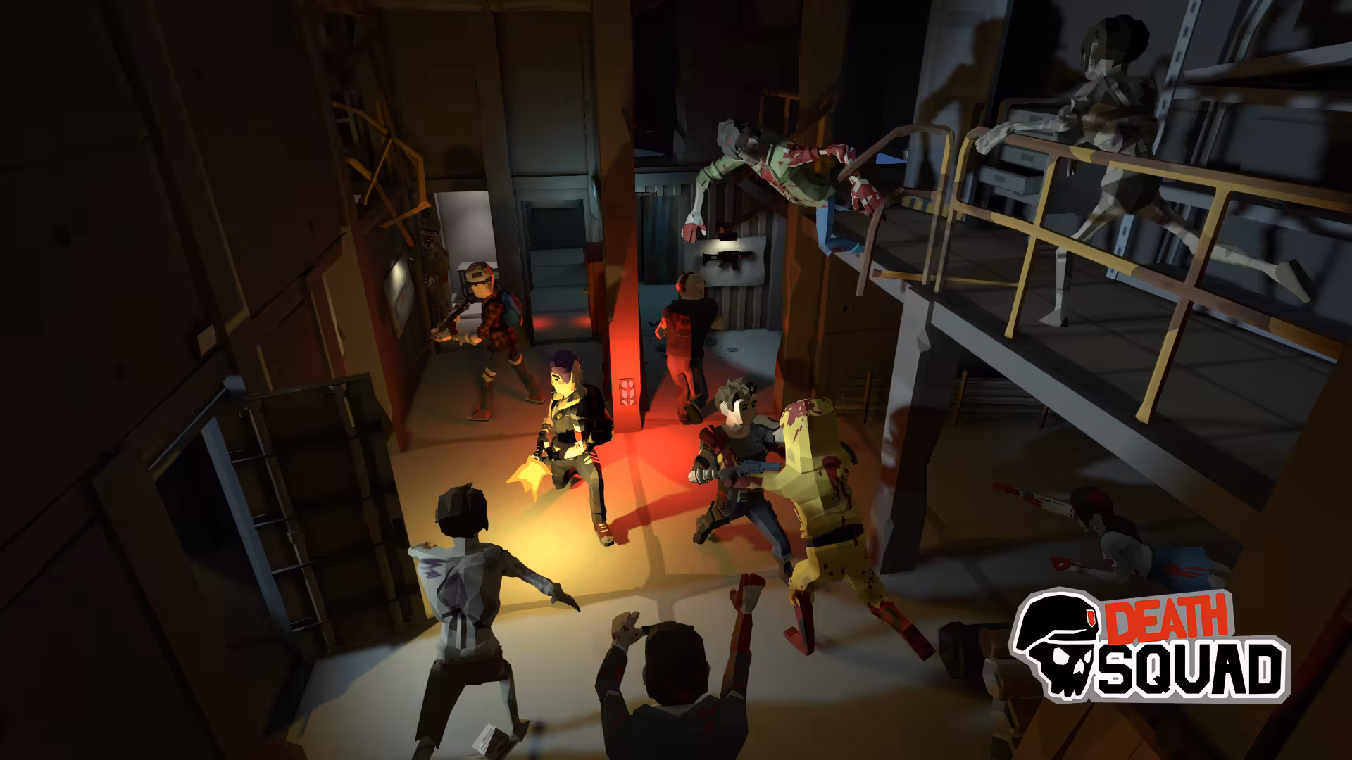 Arena 40 multiplayer VR action scene with squad firefight in industrial corridor, tactical team combat gameplay